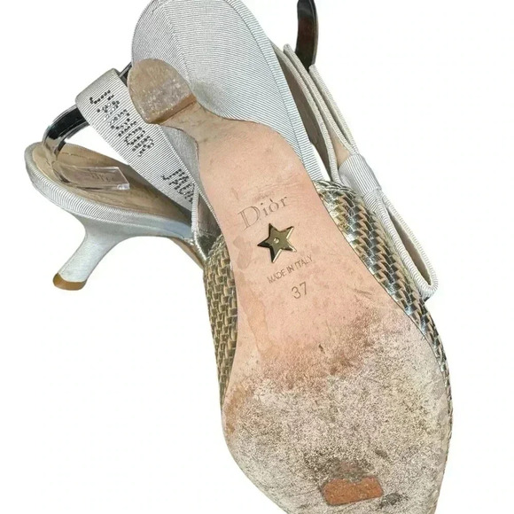 Christian Dior Nude Chrome Shoes With Crystal On The Side Ribbon Band. - Picture 14 of 15